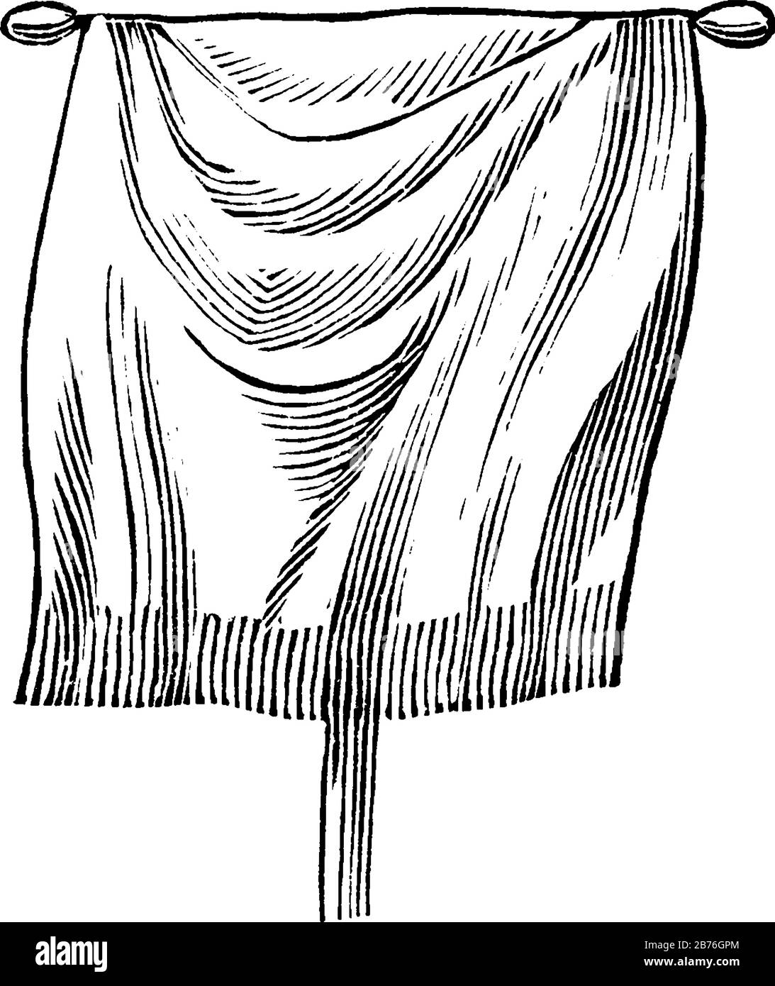 Vexillum. Greenough, 1899, il panno della bandiera drappeggiato da un orizzontale, e la bandiera non è stampata, disegno di linea vintage o illustrazione di incisione Illustrazione Vettoriale