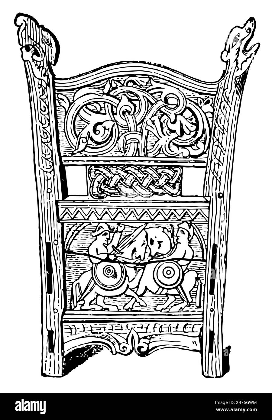 Le sculture sono il coro norvegese intagliato, il disegno vintage linea o l'illustrazione incisione. Illustrazione Vettoriale