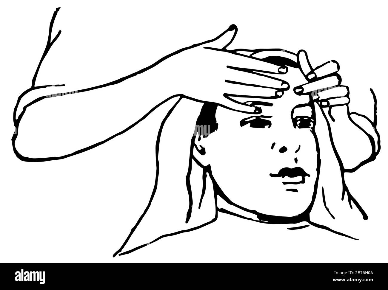 Donna che riceve il massaggio del viso in questa immagine, disegno linea vintage o illustrazione incisione. Illustrazione Vettoriale