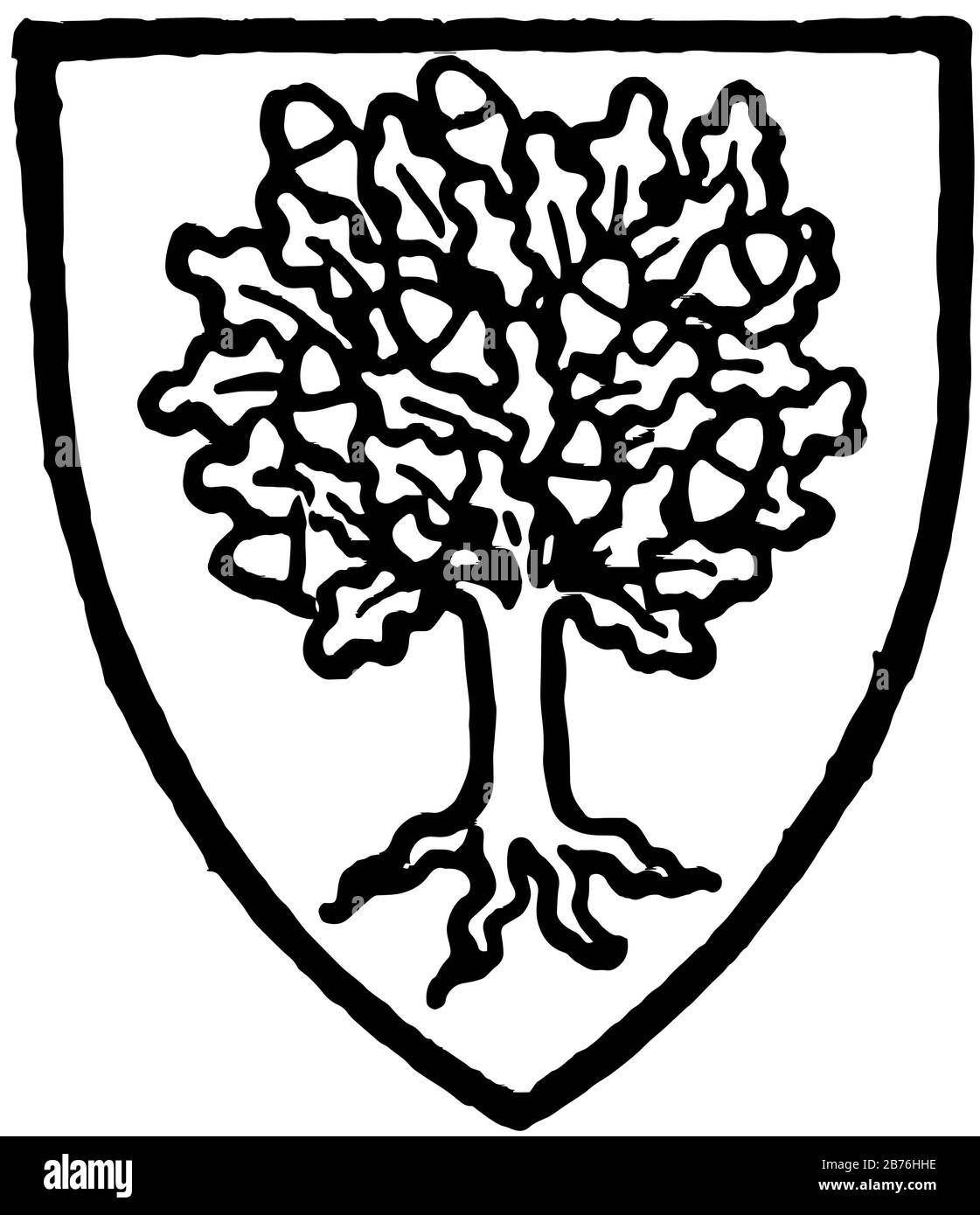 Cheyndut è un cavaliere del 13 ° secolo ha portato un albero di quercia, disegno linea vintage o illustrazione di incisione. Illustrazione Vettoriale