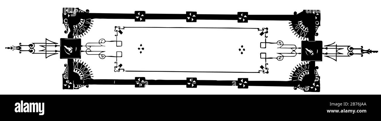 Banner ornato con bordo scuro e spesso, disegno vintage o illustrazione dell'incisione. Illustrazione Vettoriale