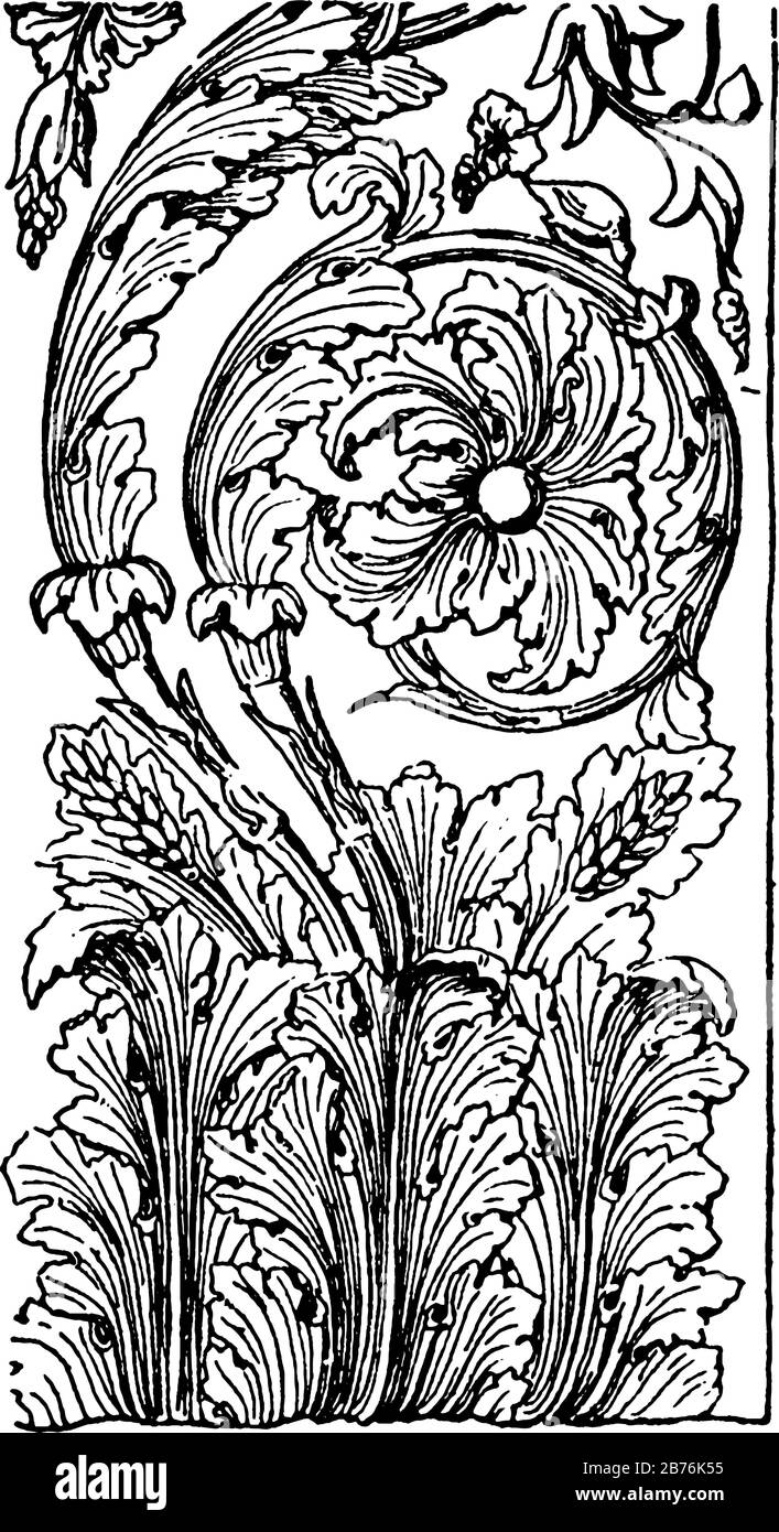 Roman Scroll Nest, Antica Roma architettura, Ripetizione modello, linea vintage disegno o incisione illustrazione. Illustrazione Vettoriale