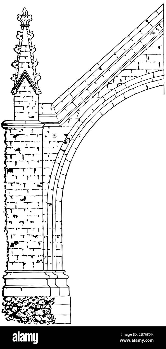 Contrafforte volante, hall, Westminster, trasportato, mezzo, distanza, linea d'epoca disegno o incisione illustrazione. Illustrazione Vettoriale