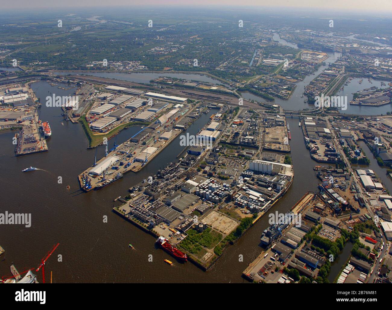 , porto di Amburgo, Steinwerder a Norderelbe, Kleiner Grasbrook, 05.05.2011, vista aerea, Germania, Amburgo Foto Stock