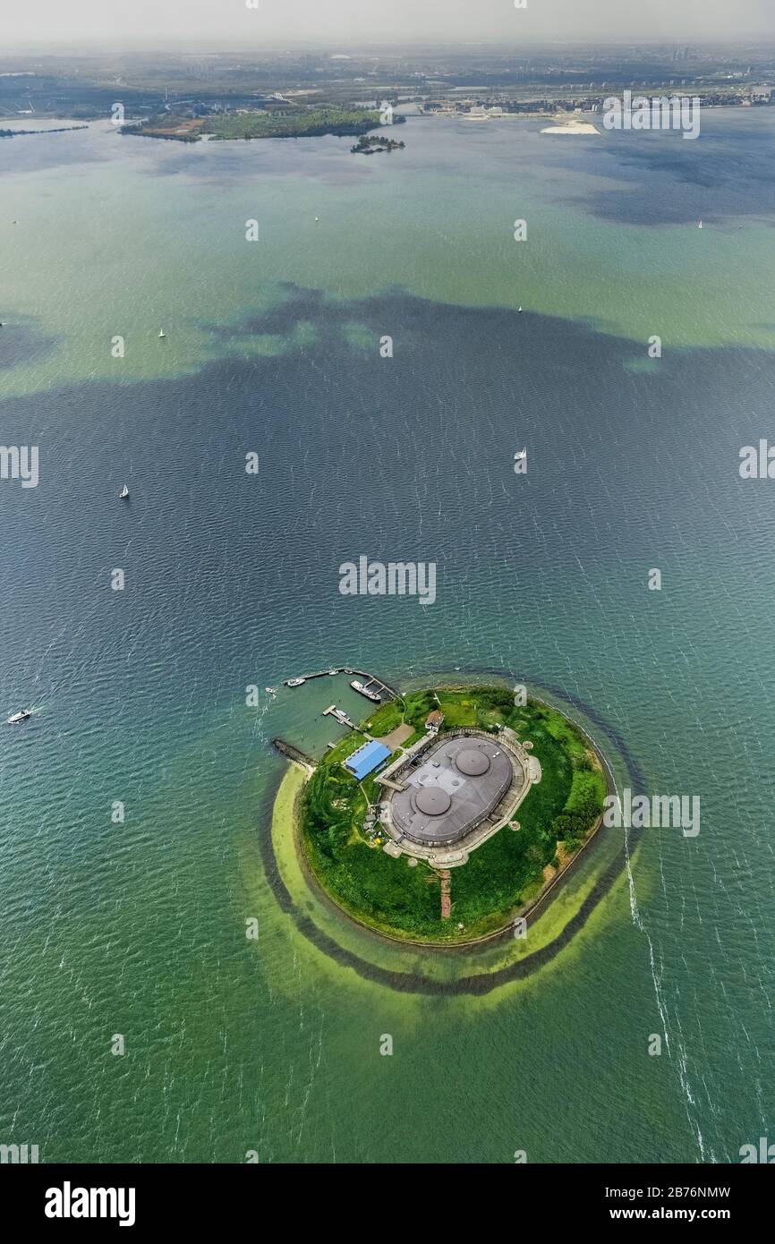 , isola artificiale Pampus nella IJmeer con Forte Pampus, 09.05.2013, vista aerea, Paesi Bassi, Paesi Bassi del Nord, Pampus Foto Stock