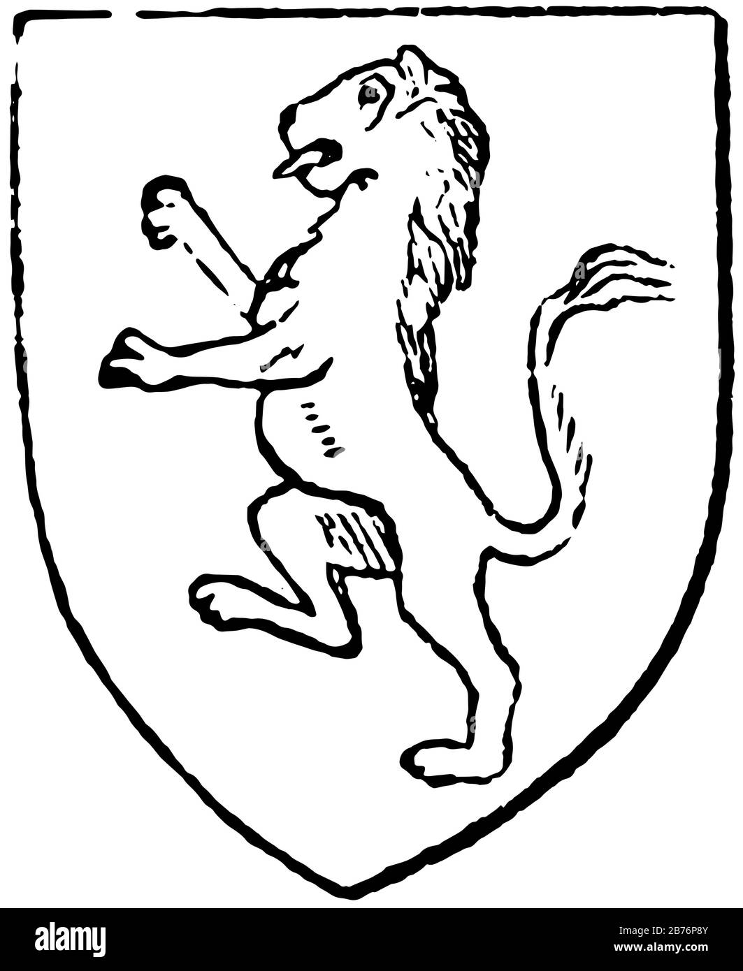 Il leone rampante è stato assunto come emblema appropriato dai sovrani d'Inghilterra, disegno di linea d'epoca o illustrazione di incisione. Illustrazione Vettoriale