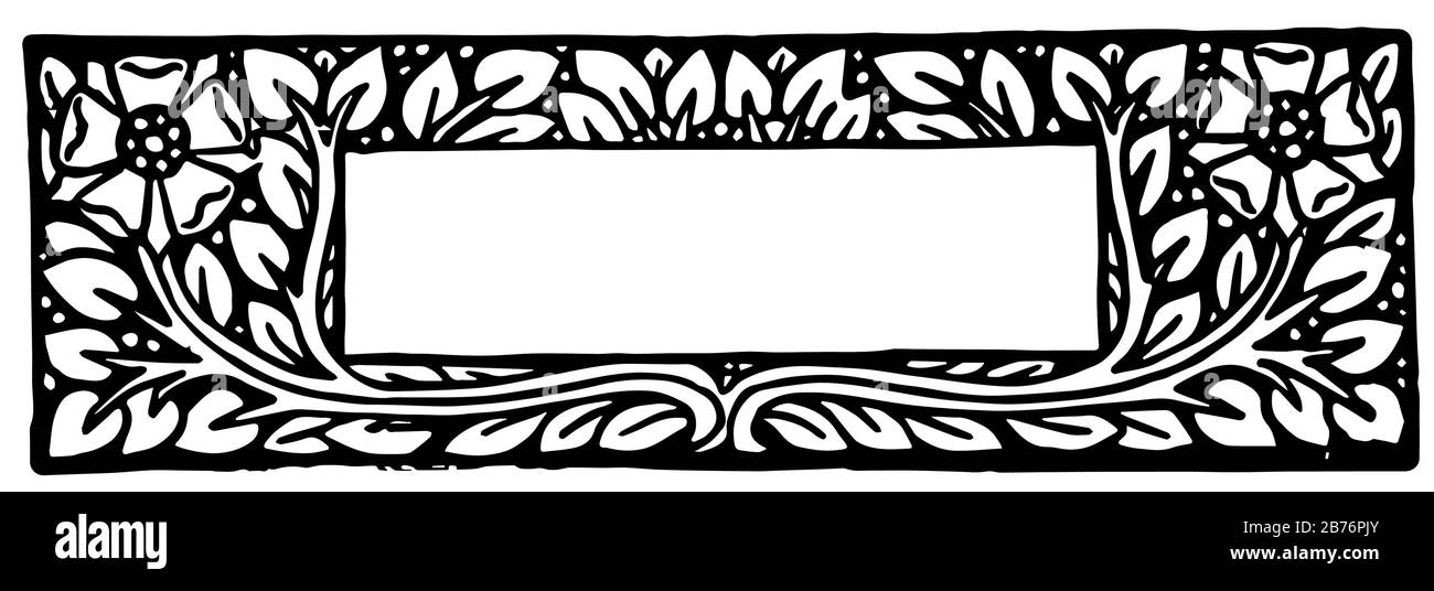 Banner floreale hanno due grandi fiori e piccole foglie modello, linea vintage disegno o incisione illustrazione. Illustrazione Vettoriale