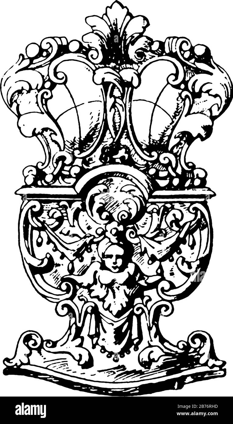 L'immagine raffigura la bedstead rinascimentale che era francese e aveva una testa-bordo culla con ornamenti dorati, disegno linea vintage o incisione illustrati Illustrazione Vettoriale