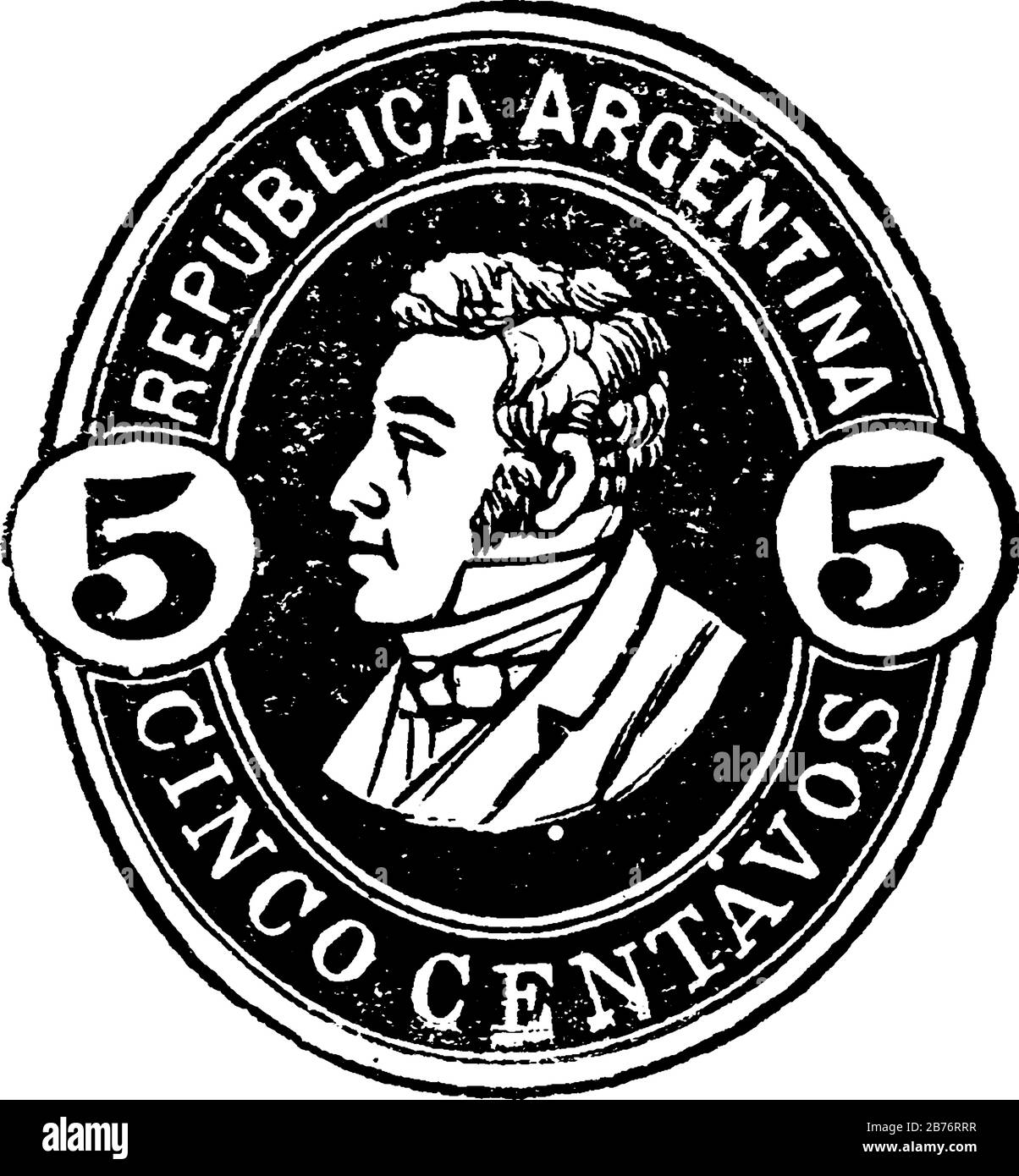 Argentina Repubblica Telegraph Stamp (40 centavos) dal 1890, un pezzo adesivo di carta è stato bloccato per mostrare una quantità di denaro che è stato pagato, uno stam affrancatura Illustrazione Vettoriale