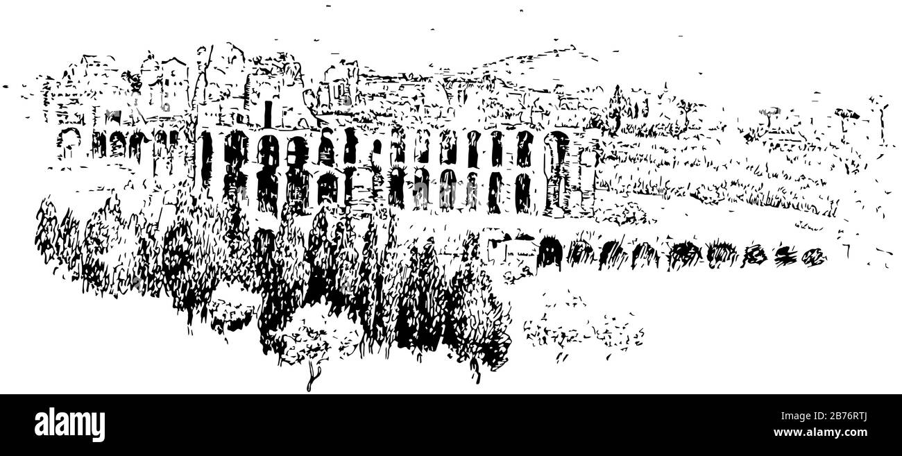 Palatino dell'Aventino, le parti più antiche della città, sul Circo massimo dall'altra, guardandolo da un lato, linea d'epoca Illustrazione Vettoriale
