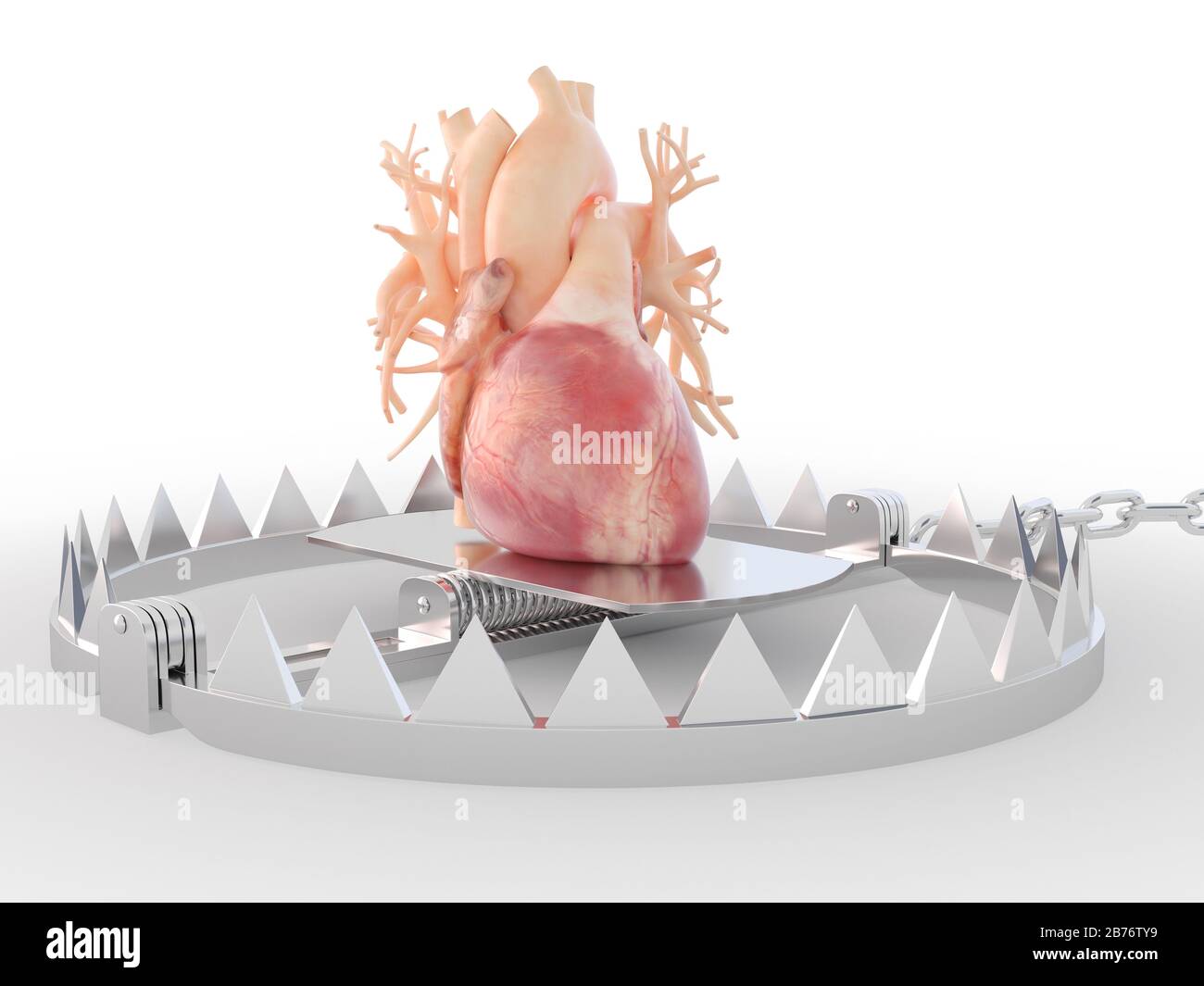 Cuore in una trappola di orso, illustrazione del computer. Foto Stock