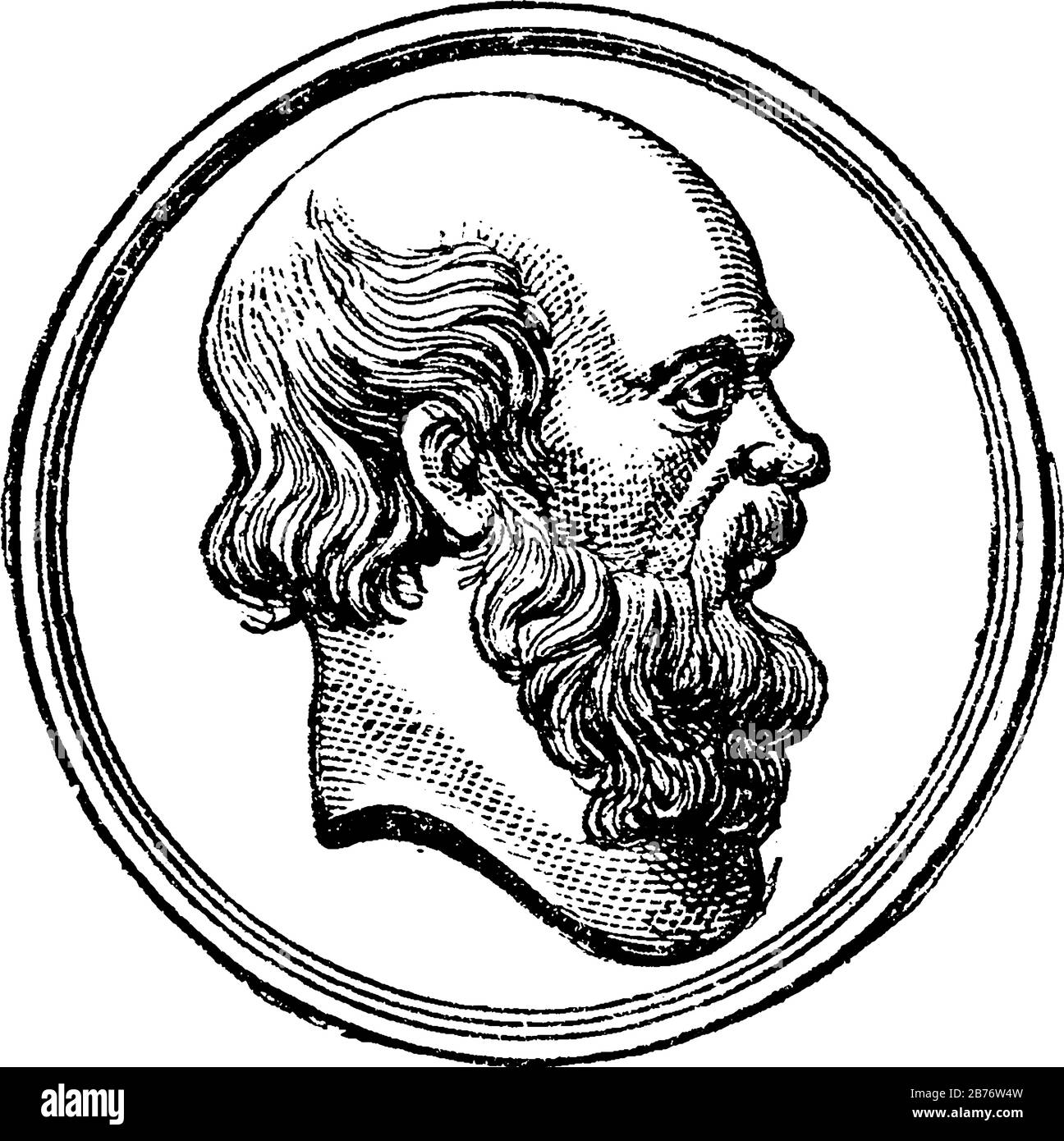Ritratto di Socrates, era un filosofo greco classico e padre della filosofia occidentale, disegno di linea d'epoca o illustrazione dell'incisione. Illustrazione Vettoriale