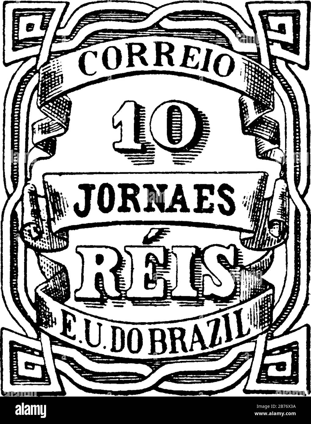 Brazil Newspaper Stamp (10 reis) dal 1890, un piccolo pezzo adesivo di carta attaccato a qualcosa per mostrare una quantità di denaro pagato, principalmente un francobollo Illustrazione Vettoriale