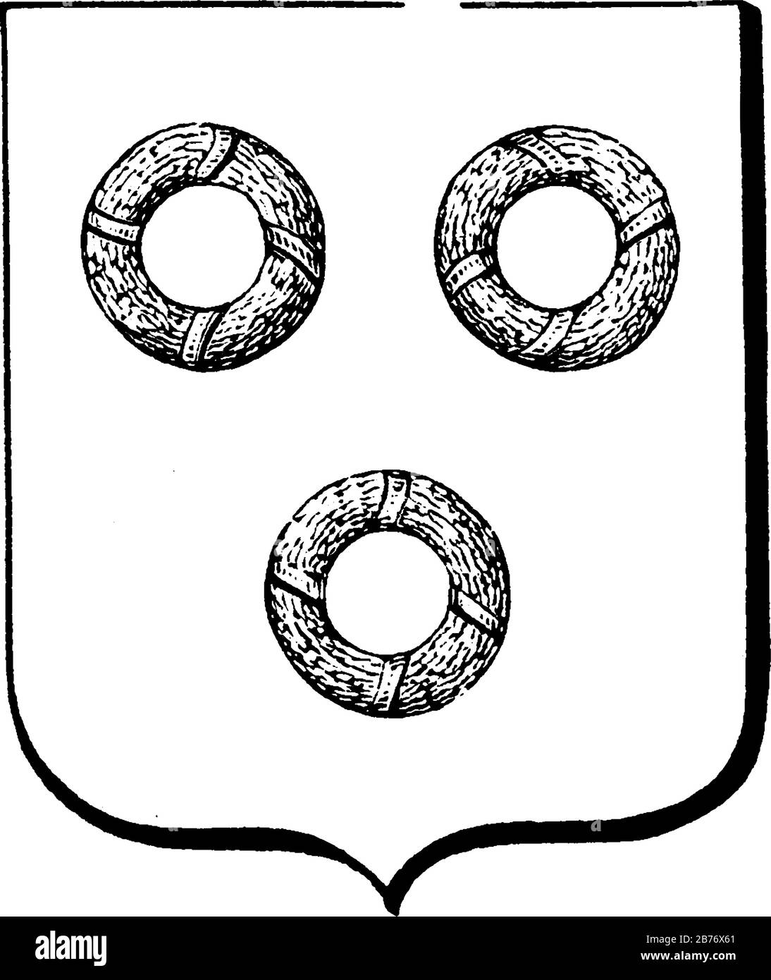 Stemma, Capo Di Buona Speranza con tre piccoli raccordi o anello al centro, uno appare al centro e sotto altri due anelli, linea vintage Illustrazione Vettoriale