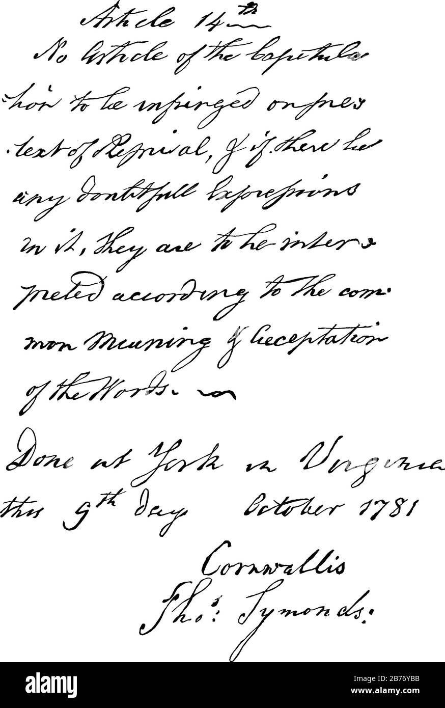 Il generale britannico Charles Cornwallis formalmente (documentato in un articolo formale di Capitolazione) cede 8, 000 soldati britannici e marinai ad un Frenc Illustrazione Vettoriale