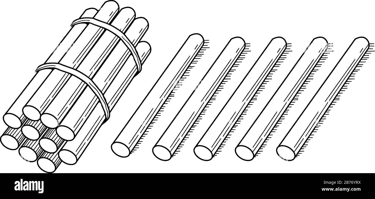 Una rappresentazione tipica di un fascio di 15 bastoncini raggruppati in decine che può essere utilizzato per insegnare il conteggio, il raggruppamento e il valore del luogo, linea vintage dra Illustrazione Vettoriale