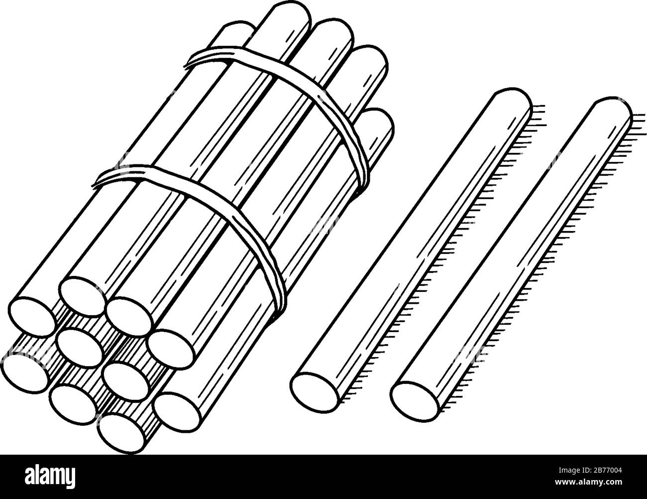 Una rappresentazione tipica di un fascio di 12 bastoncini raggruppati in decine che può essere utilizzato per insegnare il conteggio, il raggruppamento e il valore del luogo, linea vintage dra Illustrazione Vettoriale
