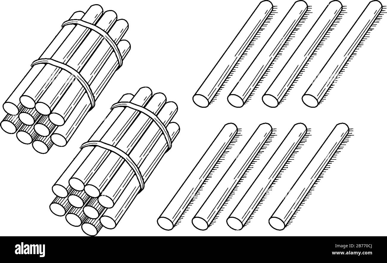 Una rappresentazione tipica di un fascio di 28 bastoncini raggruppati in decine che può essere utilizzato per insegnare il conteggio, il raggruppamento e il valore del luogo, linea vintage dra Illustrazione Vettoriale