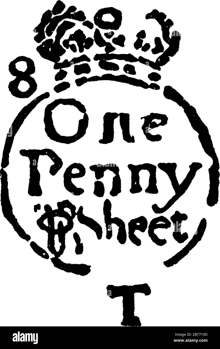 Una tipica rappresentazione di un francobollo, attaccato a qualcosa per mostrare una somma di denaro pagata, utilizzato per tassare i coloni, disegno di linea vintage o incisione Illustrazione Vettoriale