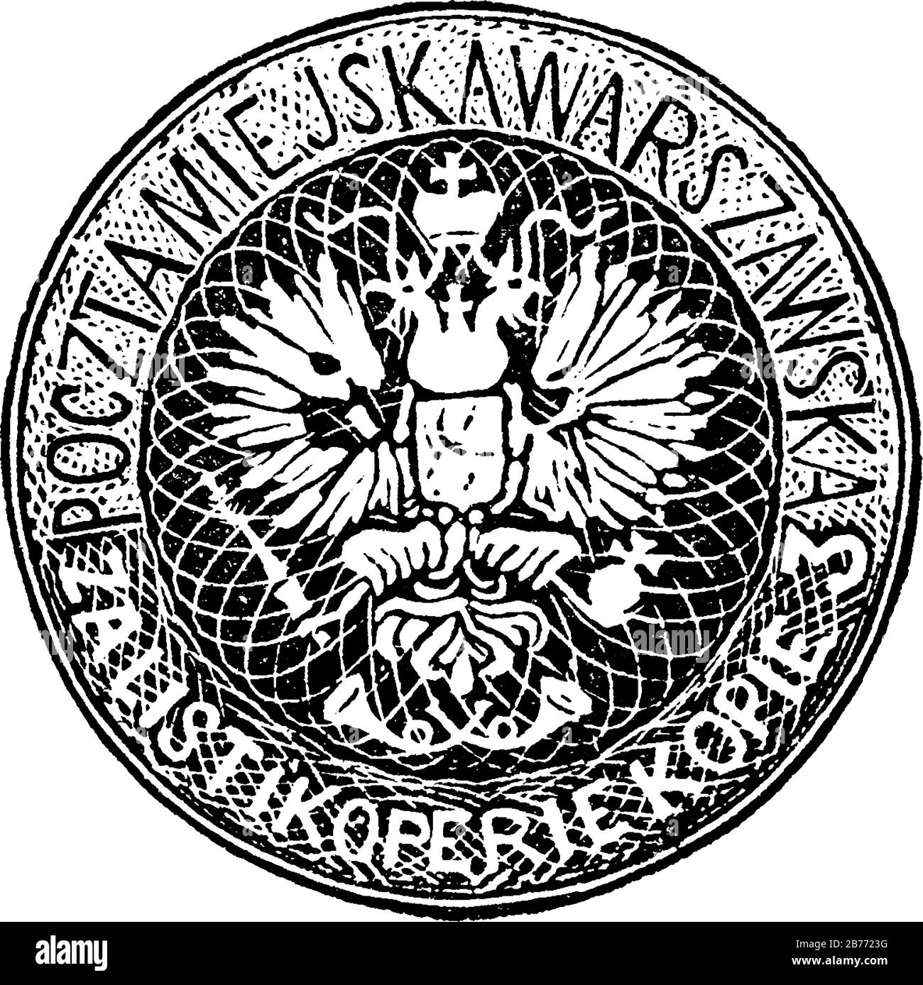 Poland Envelope (3 K) dal 1860, un piccolo pezzo adesivo di carta è stato attaccato a qualcosa per mostrare una quantità di denaro pagato, vintage linea disegno o engra Illustrazione Vettoriale
