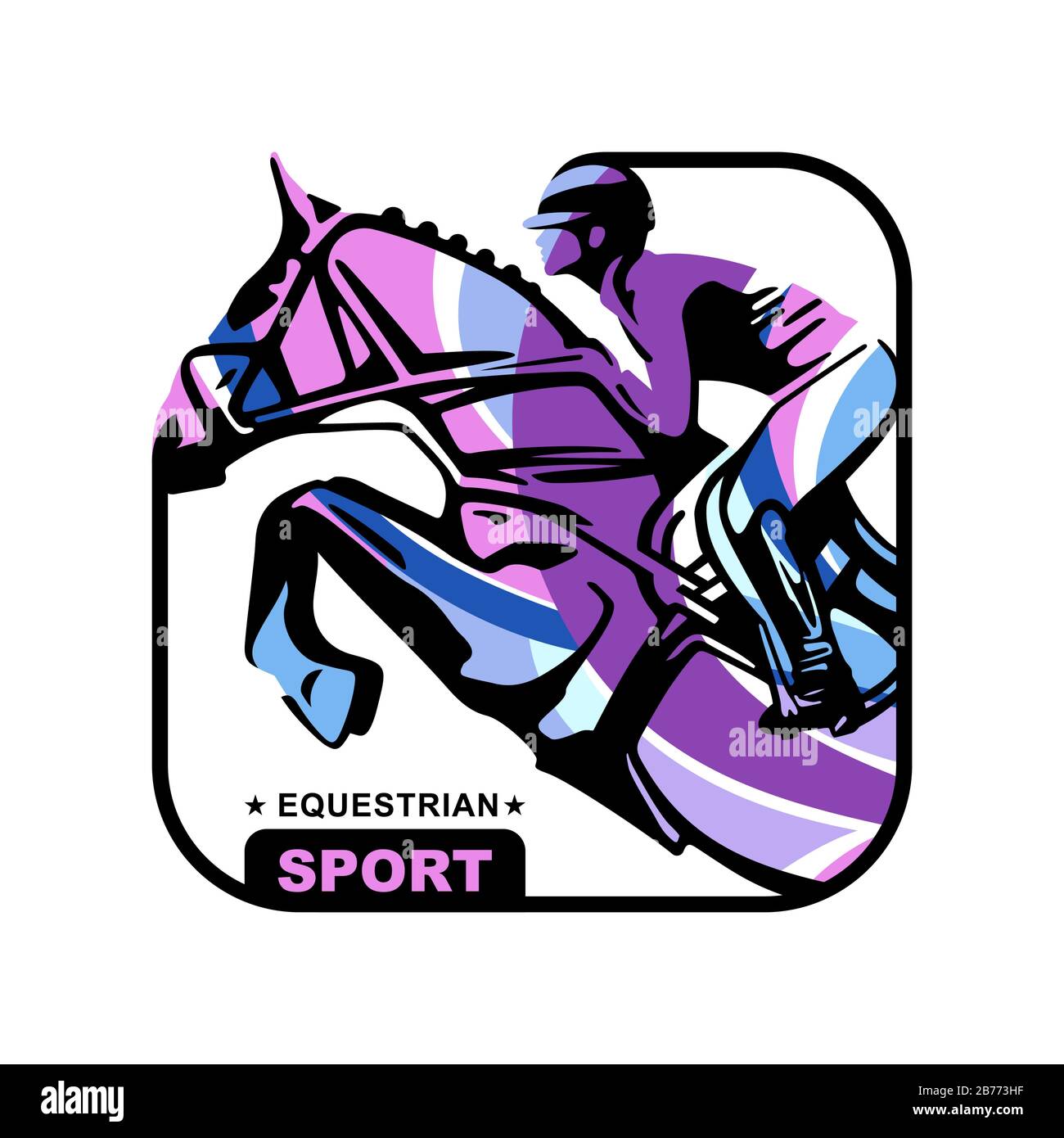 Logo. Icone di progettazione. Silhouette di cavallo da corsa con jockey. Sport equestre. Poster. Sport. Jockey equitazione jumping cavallo. Illustrazione Vettoriale. Illustrazione Vettoriale