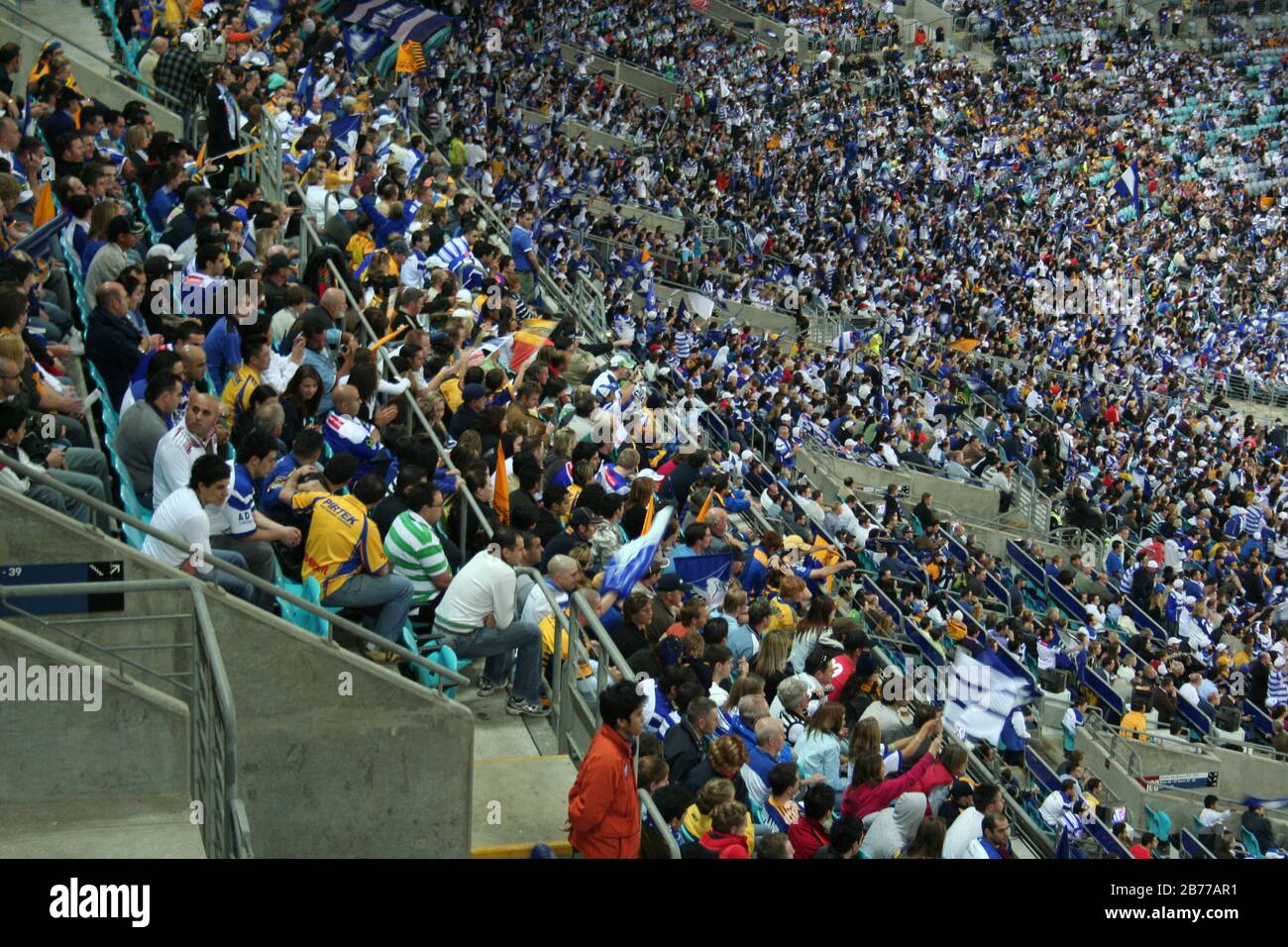 Spettatori di una partita di calcio, stadio Sydney ANZ, nuovo Galles del Sud, Australia. Foto Stock