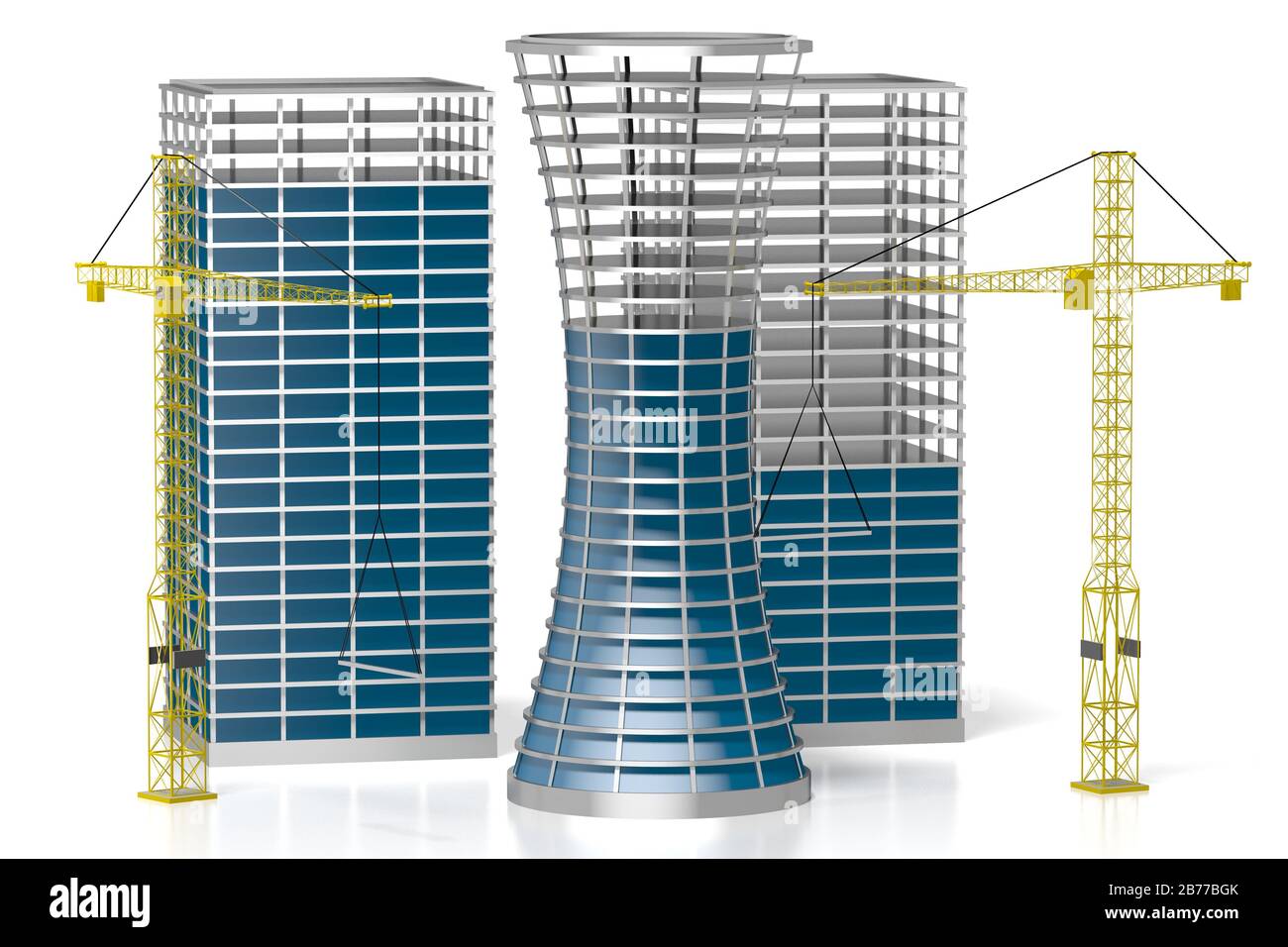 Edifici per uffici 3D, sito di costruzione Foto Stock