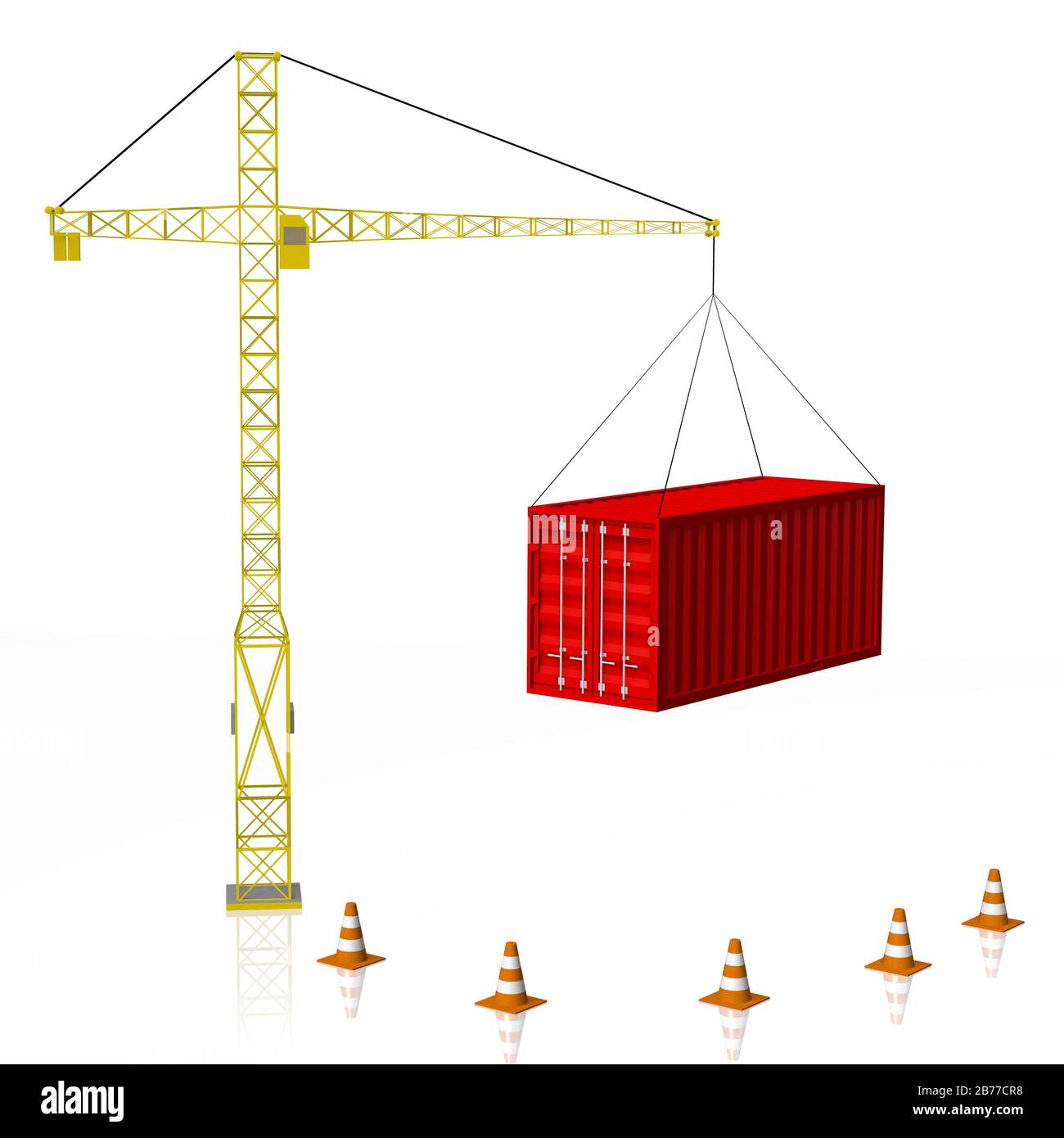 Container rosso 3D, gru - ideale per argomenti come il trasporto merci, ecc. Foto Stock