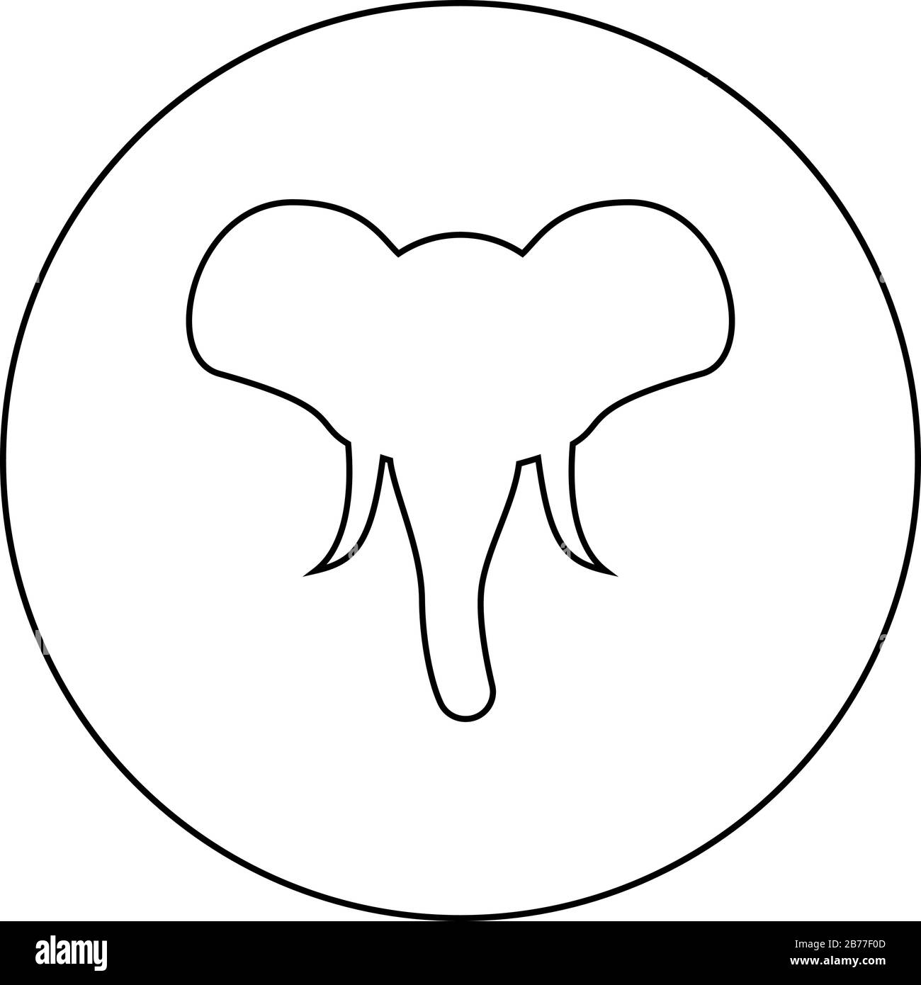 Testa di elefante silhouette mascotte vista frontale Africano o indiano animale icona in cerchio rotondo contorno nero colore vettore illustrazione stile piatto semplice Illustrazione Vettoriale