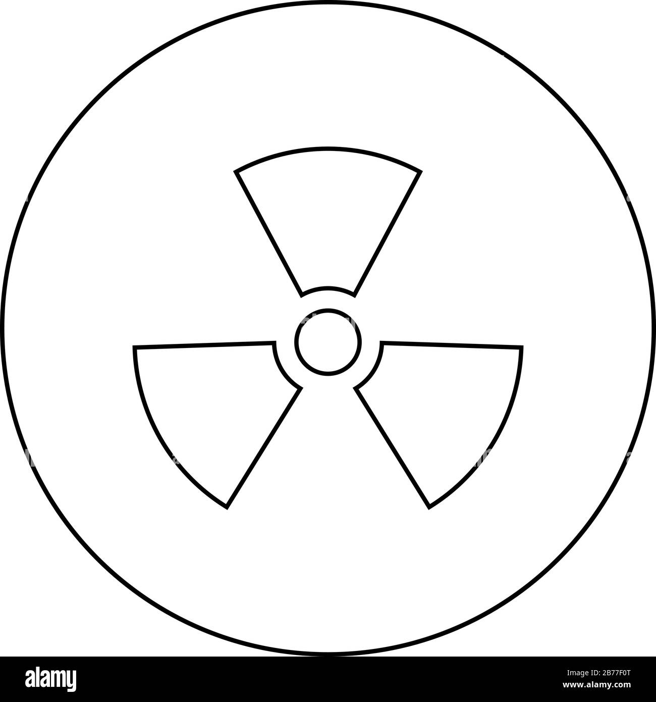Simbolo di radioattività simbolo del segno nucleare in cerchio contorno rotondo nero colore illustrazione vettoriale stile piatto semplice immagine Illustrazione Vettoriale