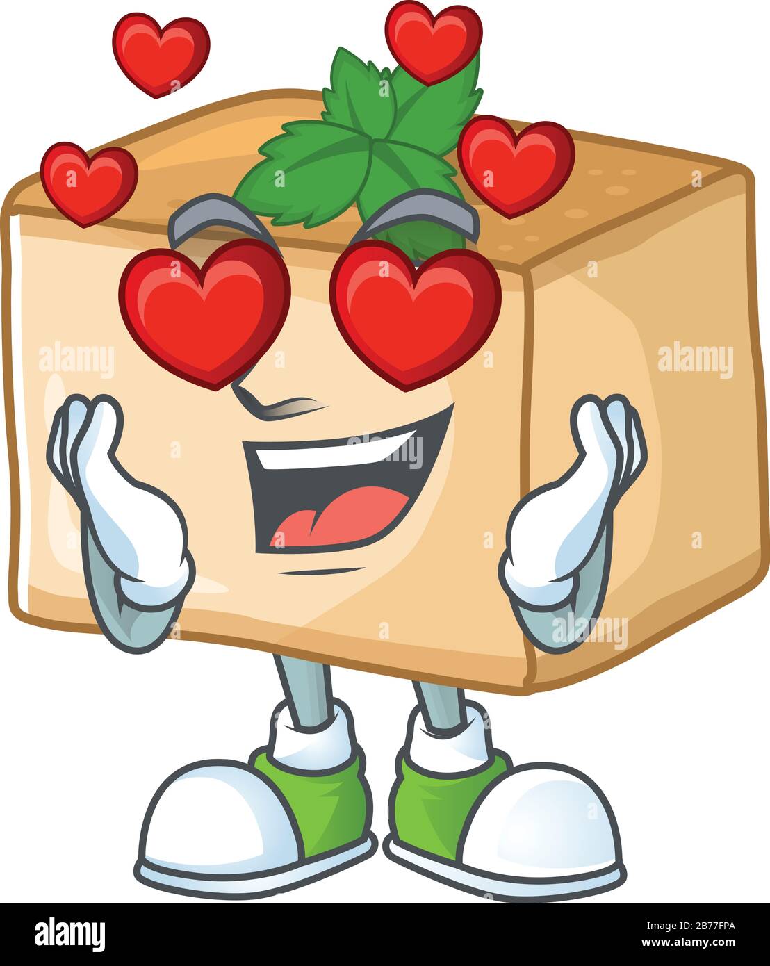 Romantico cartoon basbousa con un volto innamorato Illustrazione Vettoriale