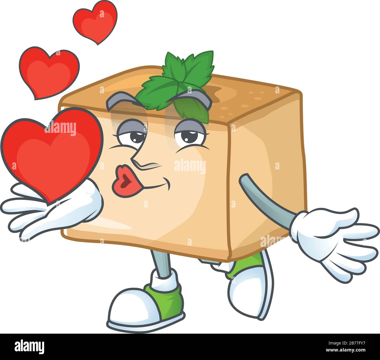 Un romantico personaggio cartoon di basbousa con un cuore Illustrazione Vettoriale