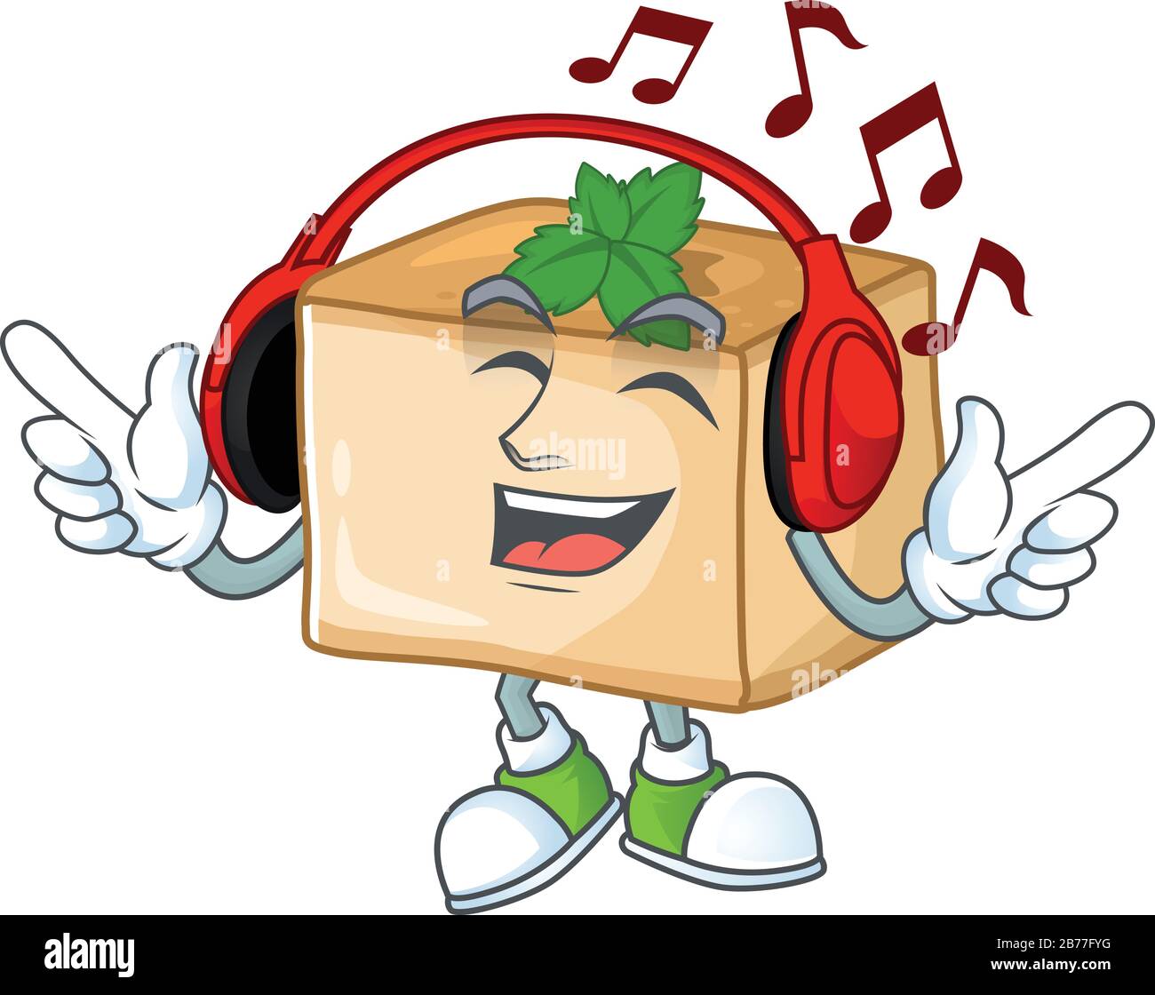 cartoon mascotte disegno di basbousa godendo la musica Illustrazione Vettoriale