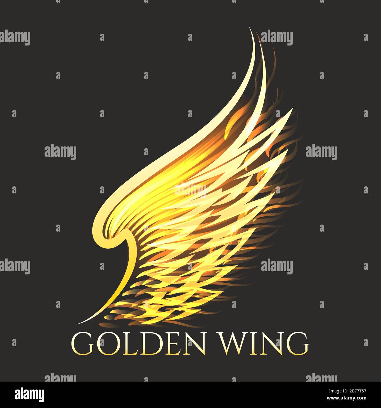 Logo o emblema dell'ala d'uccello in oro. Golden angelo ala business label. Illustrazione vettoriale Illustrazione Vettoriale