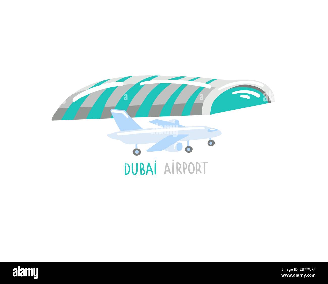 Aeroporto di Dubai - icona disegno a mano in stile piatto, Emirati Arabi Uniti Illustrazione Vettoriale