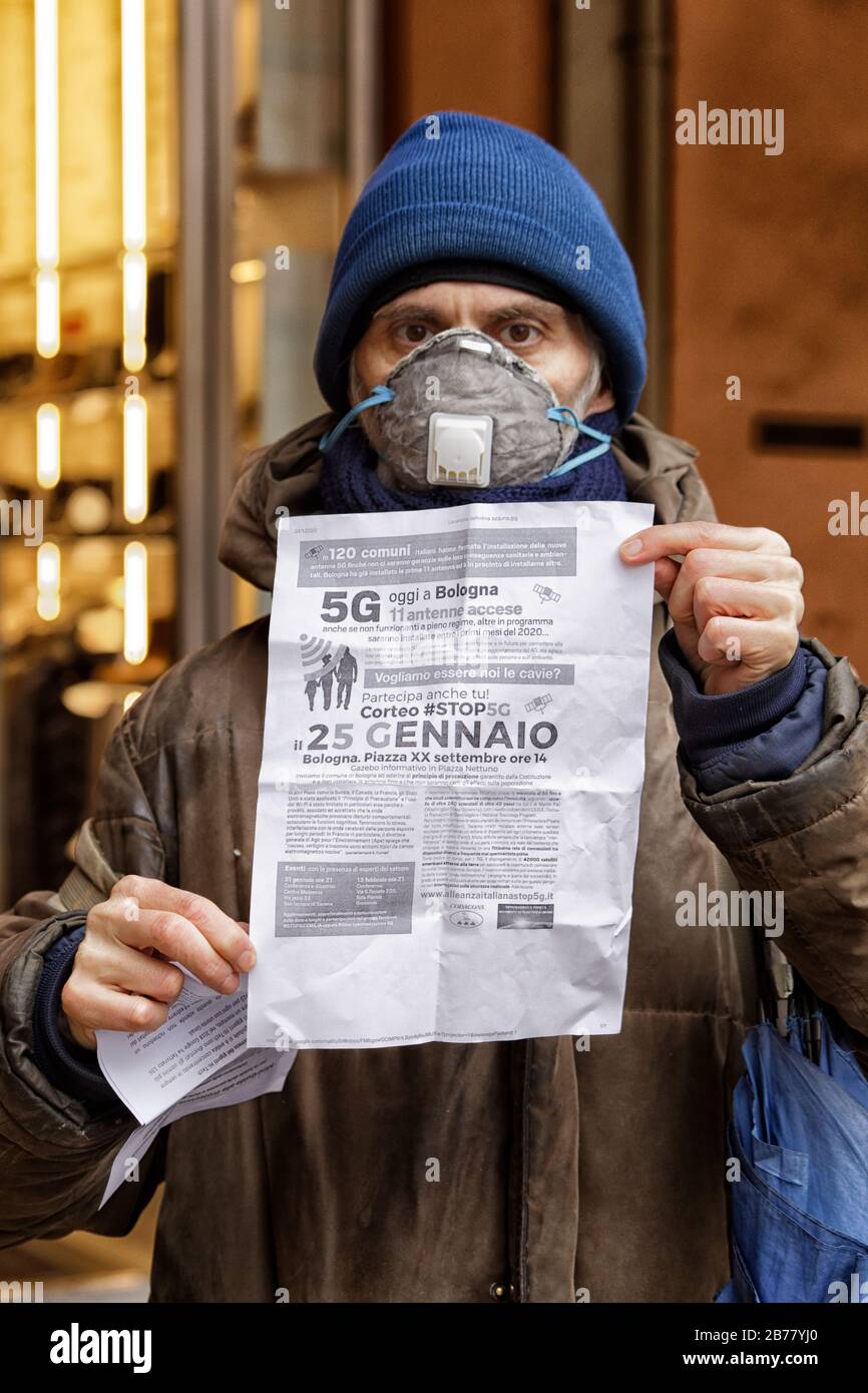 Stop5G protesta, Bologna, Italia, gennaio 2020 Foto Stock