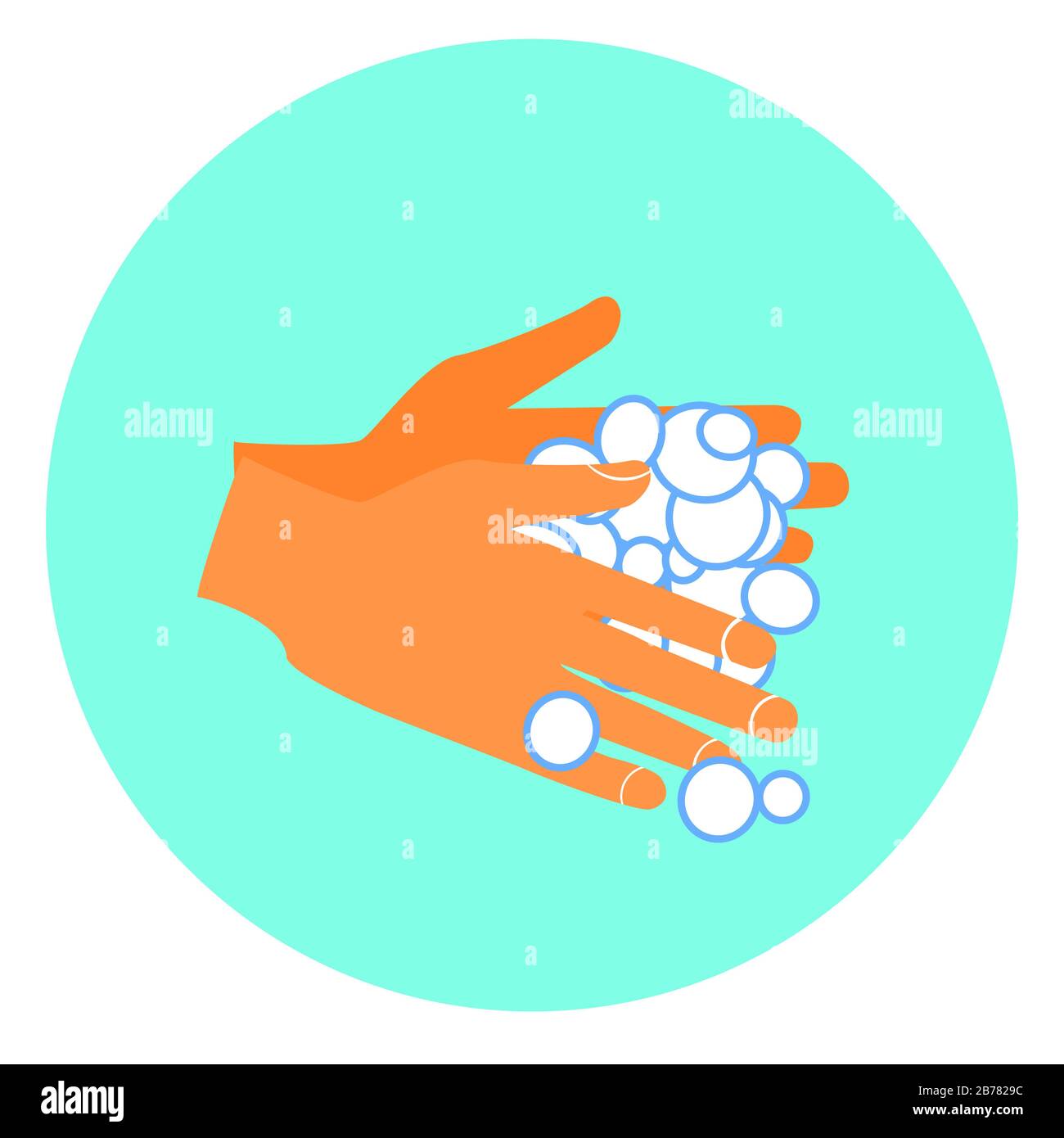 Illustrazione. Simbolo lavaggio mani. Icona delle istruzioni per il lavaggio delle mani. Prevenzione dell'infezione da coronavirus. Design piatto Covid-19. Foto Stock