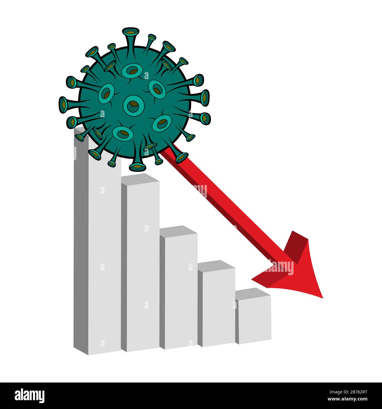 Grafico del mercato azionario di Corona Virus, grafico In Basso. I mercati azionari precipitano dalla paura del virus COVID-19, il prezzo azionario mondiale scende o crolla. Impatto su Global Illustrazione Vettoriale