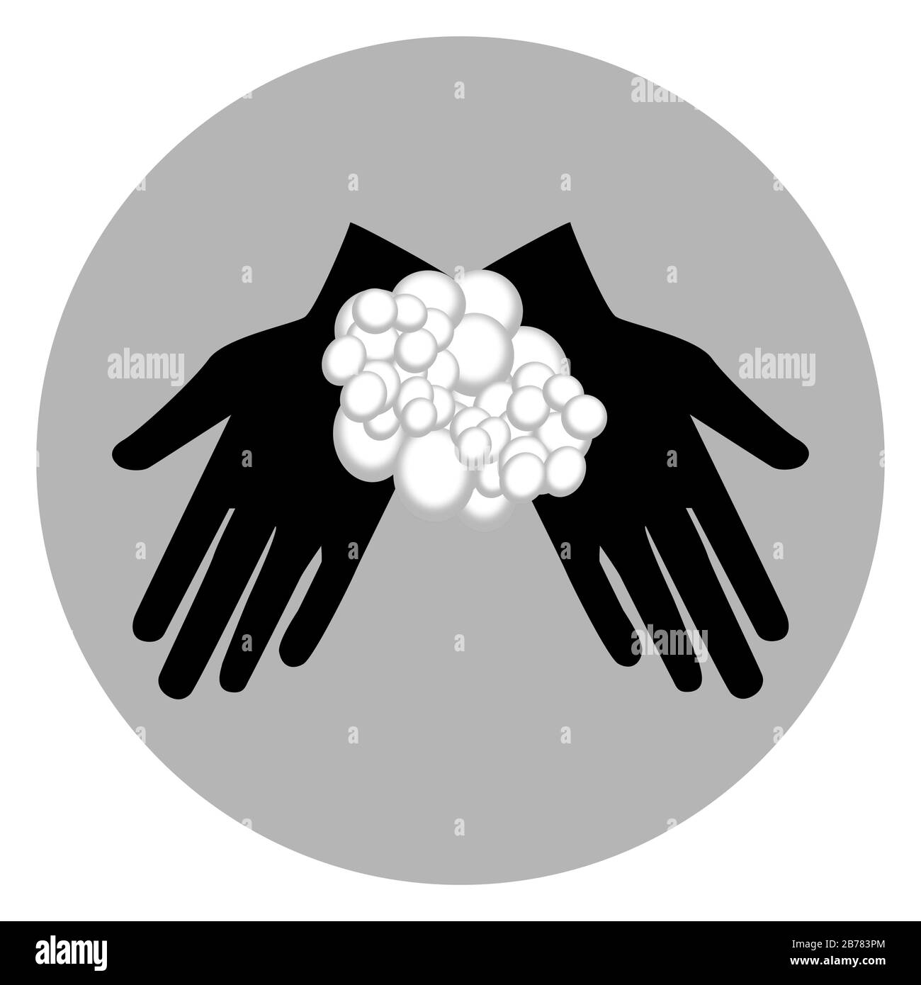 Illustrazione. Simbolo lavaggio mani. Icona delle istruzioni per il lavaggio delle mani. Prevenzione dell'infezione da coronavirus. Icona monocromatica di Covid-19. Foto Stock