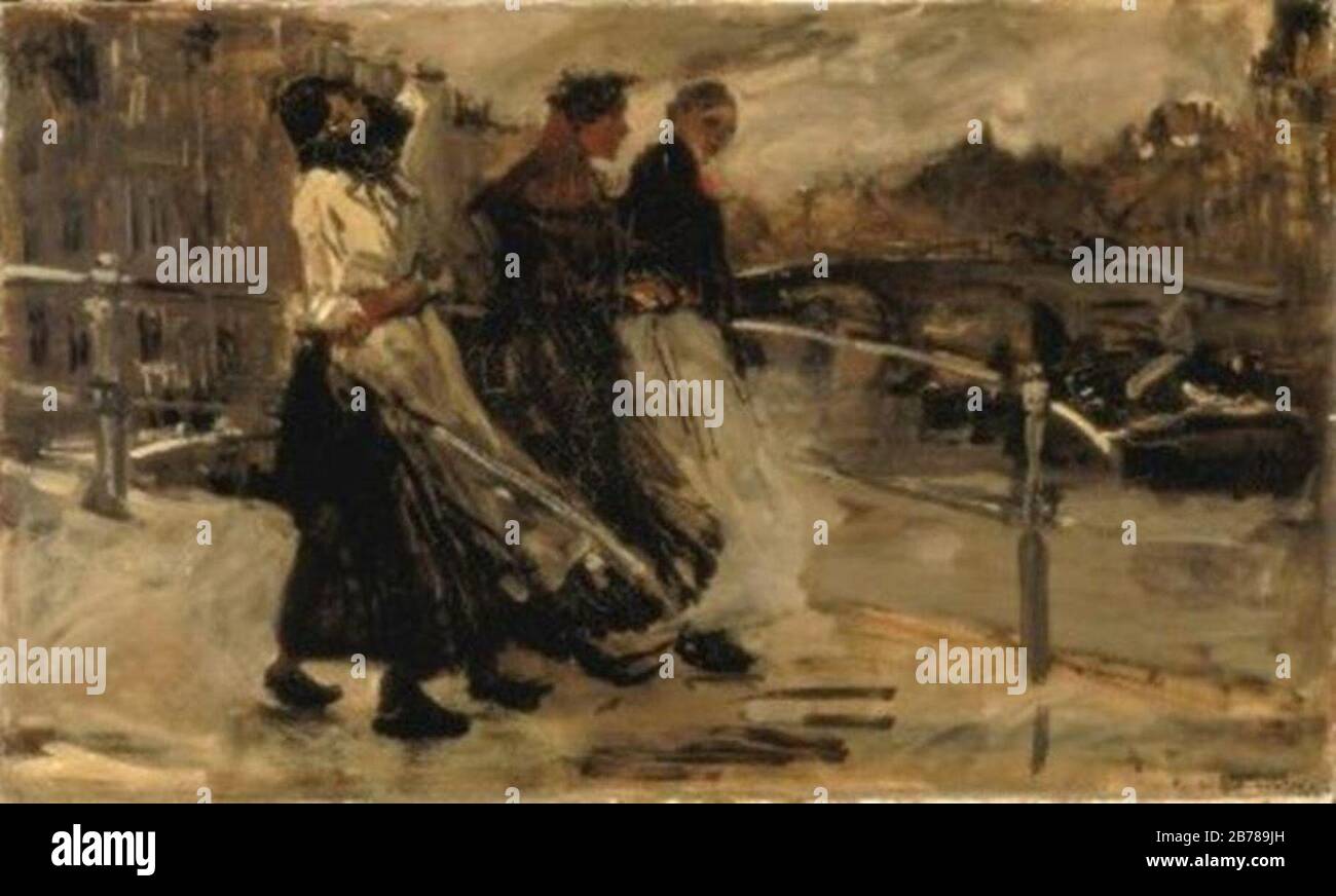 George Hendrik Breitner - Wind en regen, drie vrouwen op een brug - A 2211 - Foto Stock