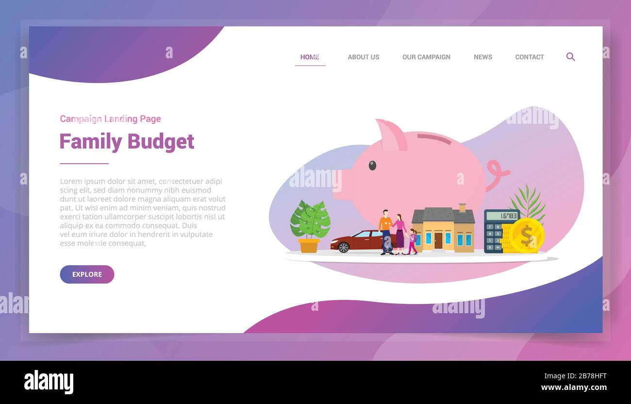 risparmio di bilancio famiglia piano finanziario per il modello di sito web o landing homepage progettazione vettore campagna Foto Stock