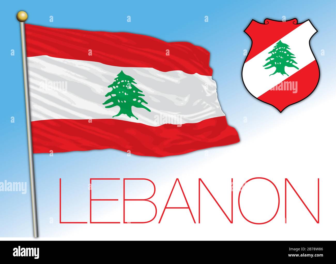 Libano bandiera nazionale ufficiale e stemma, medio Oriente, illustrazione vettoriale Illustrazione Vettoriale