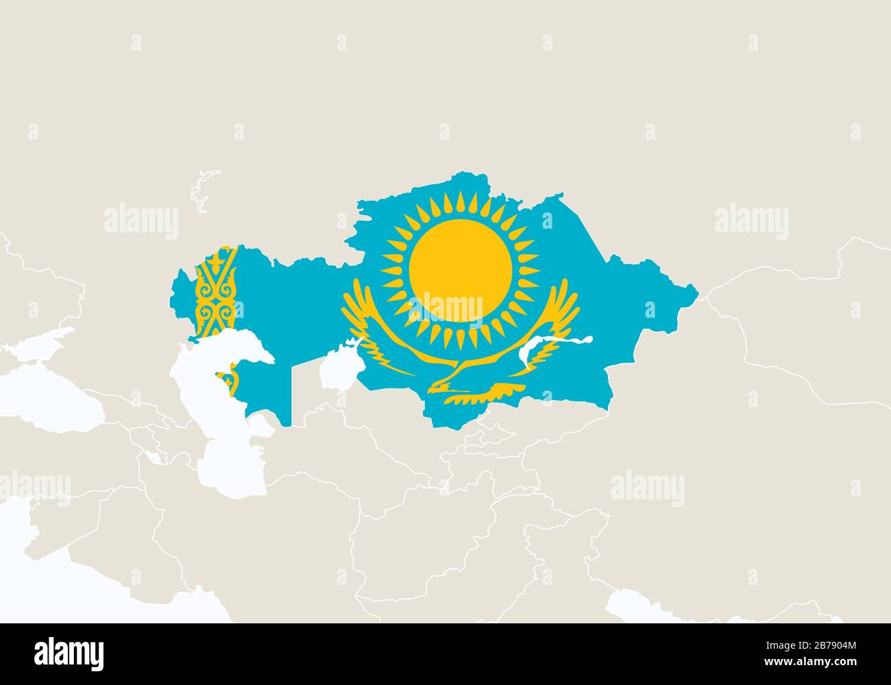 Asia con mappa del Kazakistan evidenziata. Illustrazione Vettoriale. Illustrazione Vettoriale