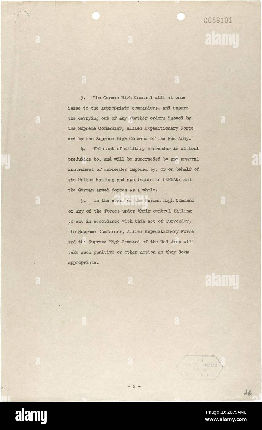 Strumento tedesco di resa (8 maggio 1945) - pagina 2. Foto Stock