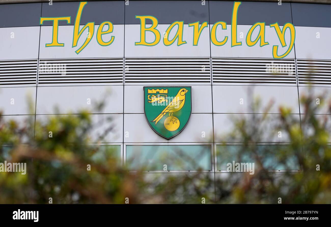 General View Outside Carrow Road, sede del Norwich City Football Club, dopo l'annuncio di ieri che la Premier League ha sospeso tutte le partite fino a sabato 4 aprile 2020. Foto Stock