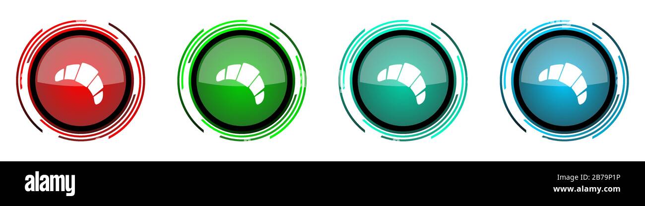 Icone vettoriali lucide rotonde croissant, set di pulsanti per webdesign, internet e applicazioni per telefoni cellulari in quattro colori isolati su bianco bac Illustrazione Vettoriale