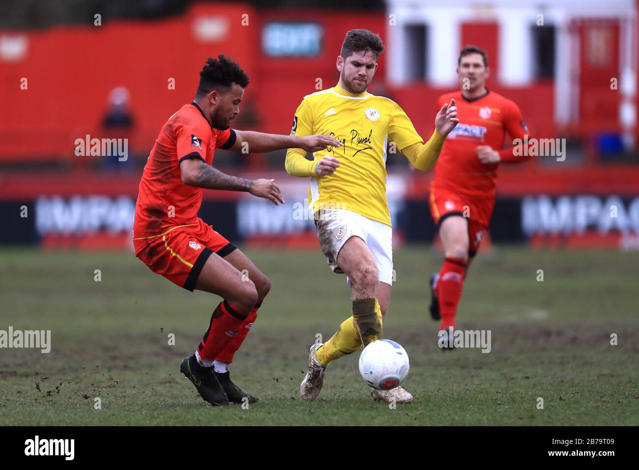 Alfreton, INGHILTERRA - 14 MARZO Conor Franklin di Brackley Town durante la partita nord della Vanarama National League tra Alfreton Town e Brackley Town a North Street, Alfreton, sabato 14 marzo 2020. (Credit: Leila Coker | MI News) La Fotografia può essere utilizzata solo per scopi editoriali su giornali e/o riviste, licenza richiesta per uso commerciale Credit: Mi News & Sport /Alamy Live News Foto Stock