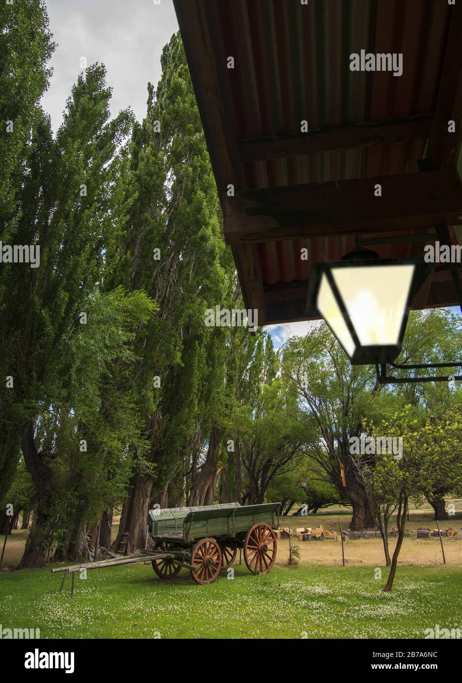 Un carro a un Estancia della Patagonia, Chubut, Argentina Foto Stock