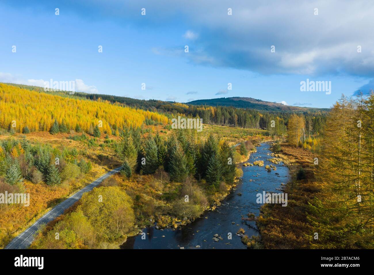 Galloway Forest in autunno, Raiders Road e River Dee, Dumfries & Galloway, Scozia Foto Stock