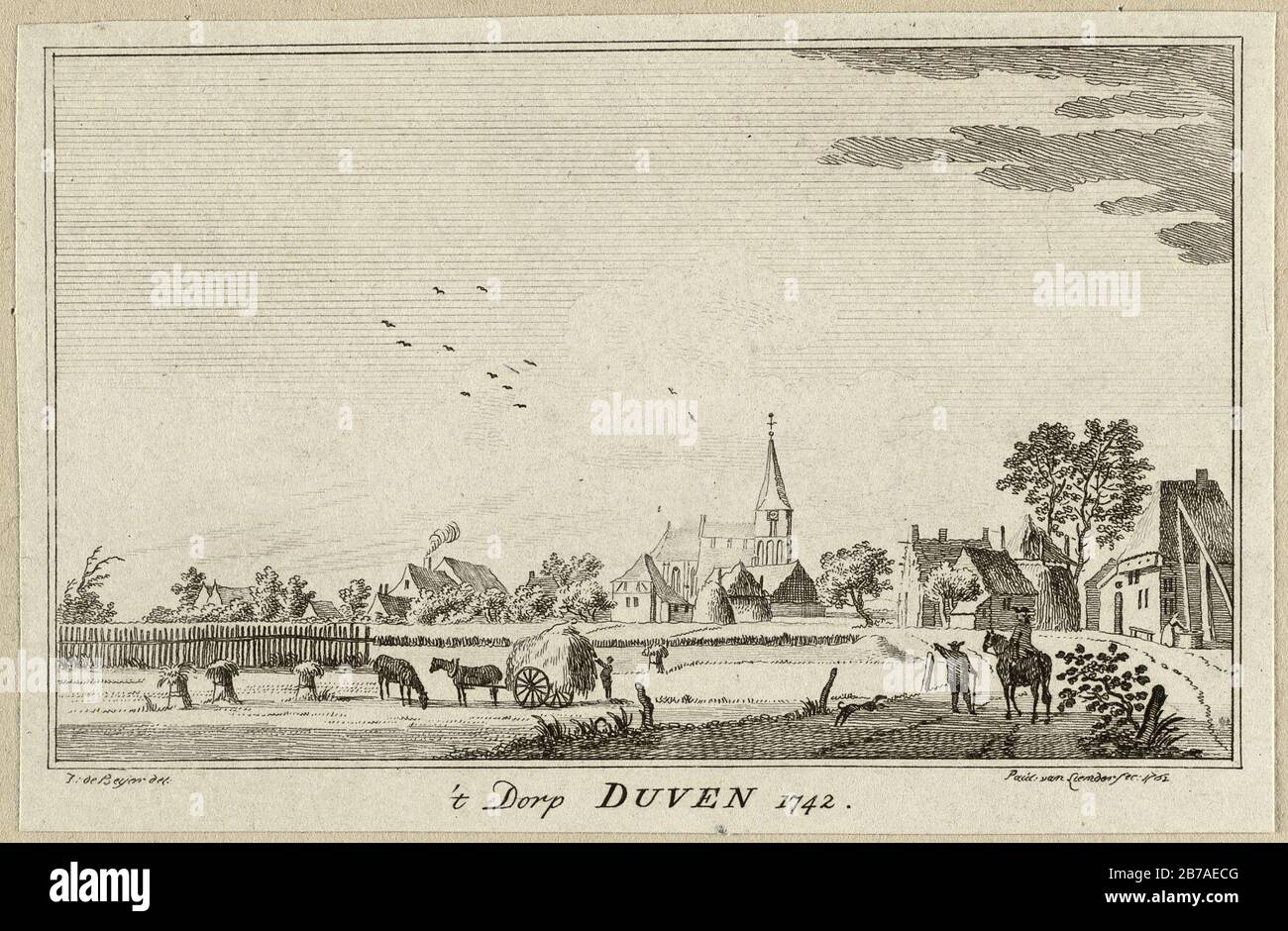 Gezicht op de plaats Duiven Duven, 1742. Foto Stock